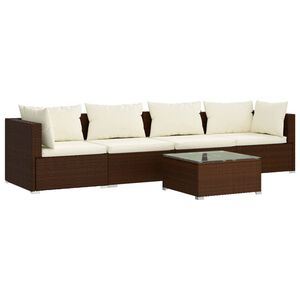 vidaXL 5 Piece Garden Lounge Set with Cushions Poly Rattan Brown