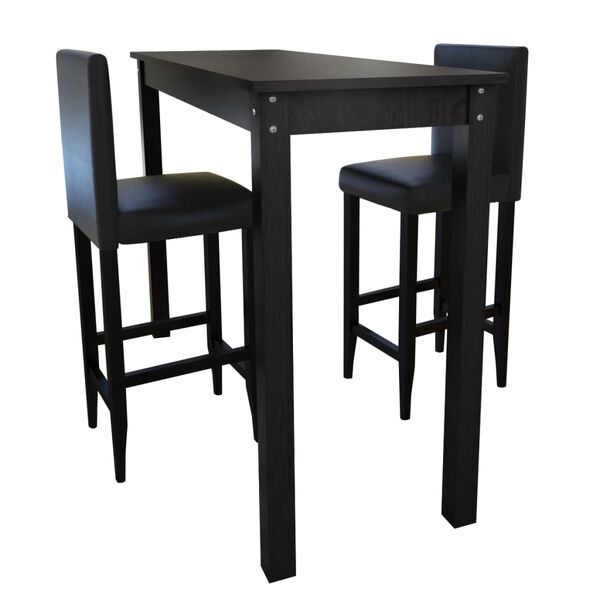 Bar Table with set of 2 Bar Chairs Black