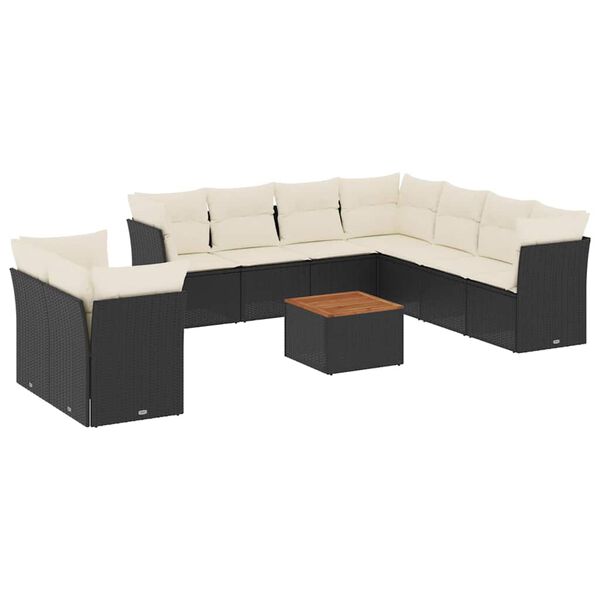 vidaXL 11 Piece Garden Sofa Set with Cushions Black Poly Rattan