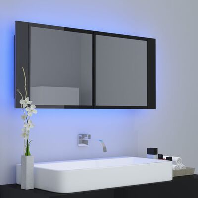vidaXL LED Bathroom Mirror Cabinet High Gloss Black 100x12x45cm