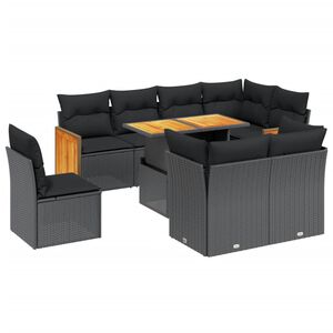 vidaXL 9 Piece Garden Sofa Set with Cushions Black Poly Rattan