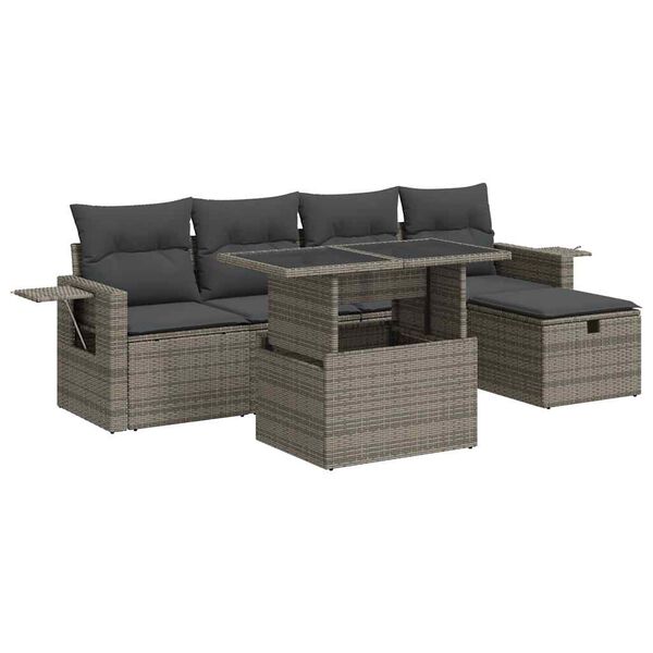 vidaXL 6 Piece Garden Sofa Set with Cushions Grey Poly Rattan
