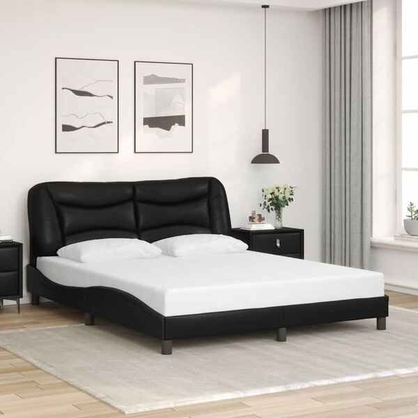 vidaXL Bed Frame without Mattress "Hvar" Black 152x203 cm Queen Faux Leather