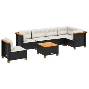vidaXL 7 Piece Garden Sofa Set with Cushions Black Poly Rattan