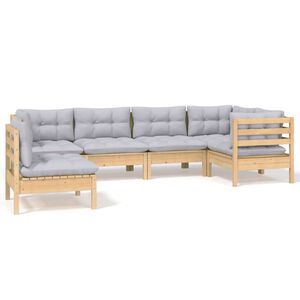 vidaXL 6 Piece Garden Lounge Set with Grey Cushions Pinewood