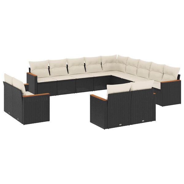 vidaXL 13 Piece Garden Sofa Set with Cushions Black Poly Rattan