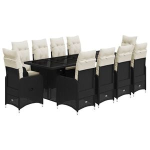 vidaXL 11 Piece Garden Bistro Set with Cushions Black Poly Rattan