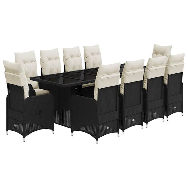 vidaXL 11 Piece Garden Bistro Set with Cushions Black Poly Rattan