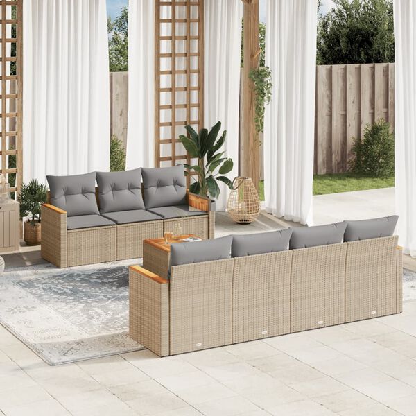 vidaXL 8 Piece Garden Sofa Set with Cushions Beige Poly Rattan