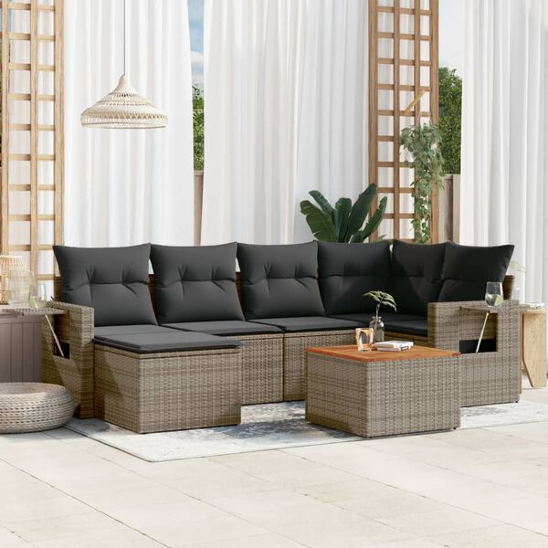 vidaXL 7 Piece Garden Sofa Set with Cushions Grey Poly Rattan