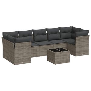 vidaXL 8 Piece Garden Sofa Set with Cushions Grey Poly Rattan