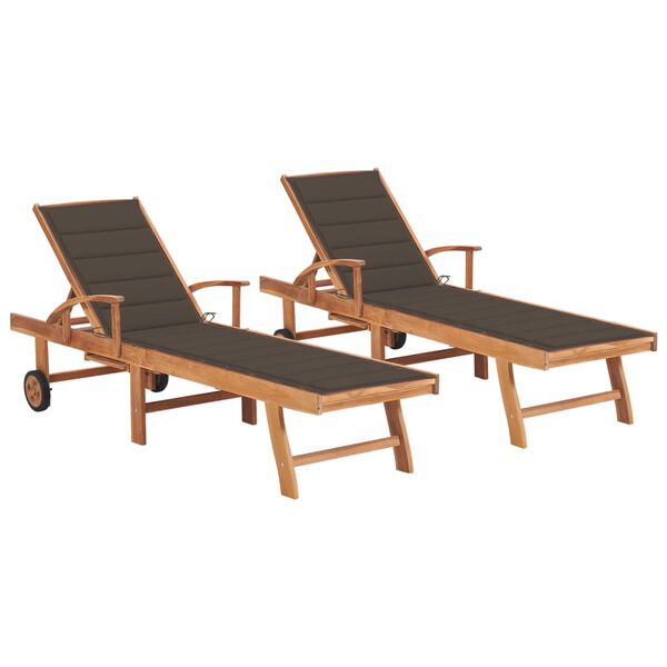 vidaXL Sun Loungers 2 pcs with Taupe Cushion Solid Teak Wood