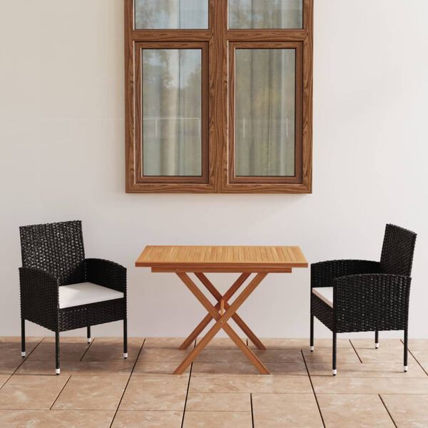 vidaXL 3 Piece Garden Dining Set Poly Rattan & Solid Acacia Wood Black