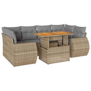 vidaXL 7 Piece Garden Sofa Set with Cushions Beige Poly Rattan