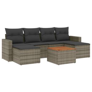 vidaXL 7 Piece Garden Sofa Set with Cushions Grey Poly Rattan