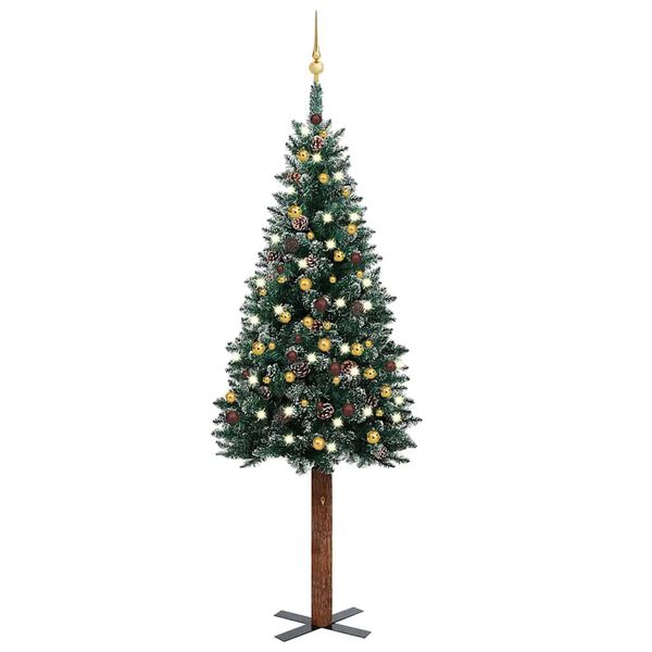 vidaXL Slim Pre-lit Christmas Tree with Ball Set Green 210 cm