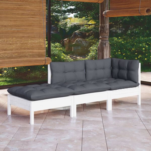 vidaXL 3 Piece Garden Lounge Set with Cushions Solid Wood Pine