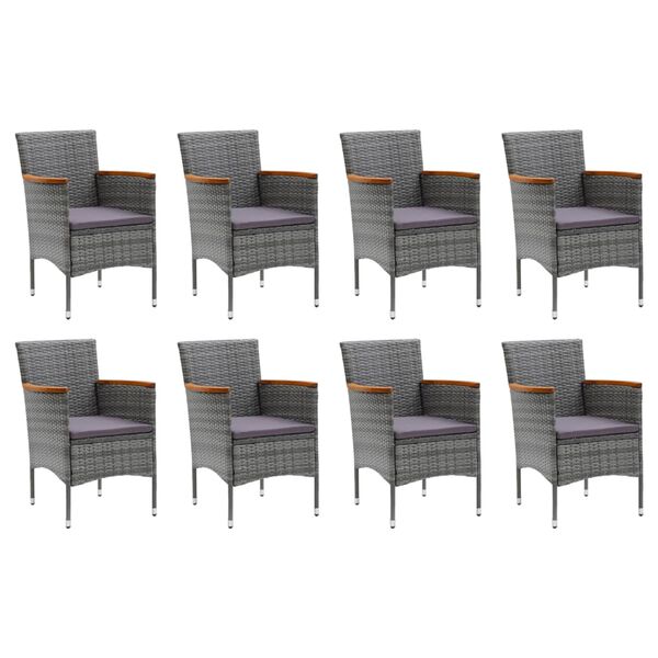 vidaXL 9 Piece Garden Dining Set with Cushions Poly Rattan Grey