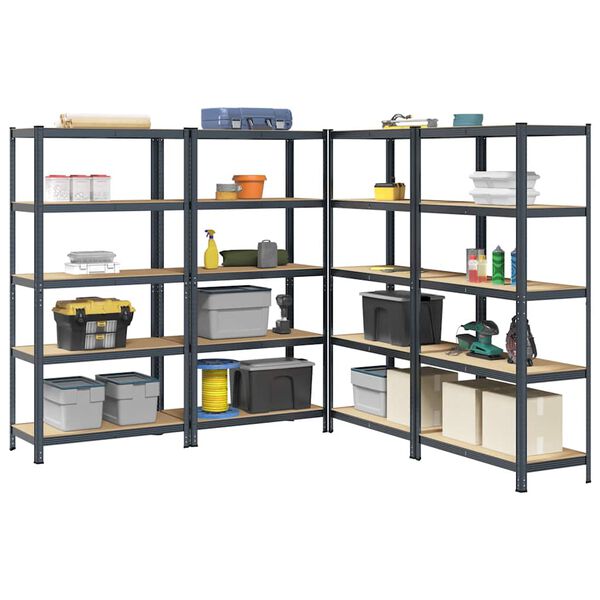 vidaXL 5-Layer Storage Shelves 4 pcs Anthracite Steel&Engineered Wood