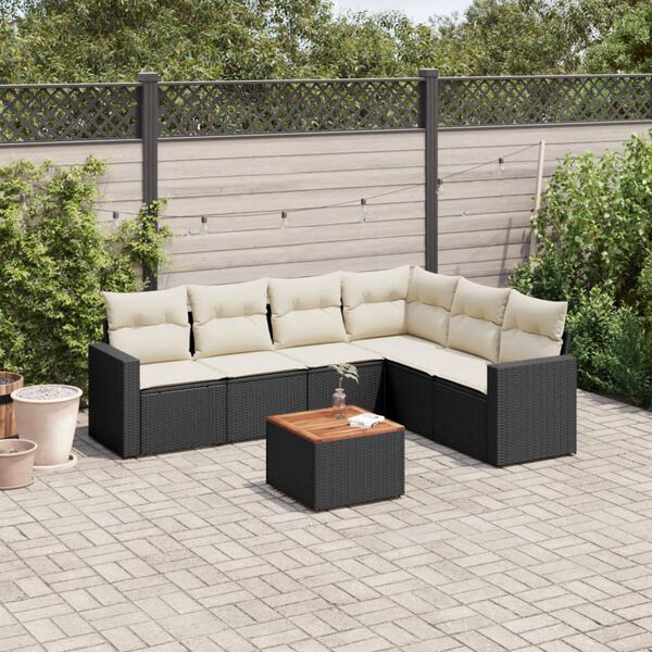 vidaXL 7 Piece Garden Sofa Set with Cushions Black Poly Rattan