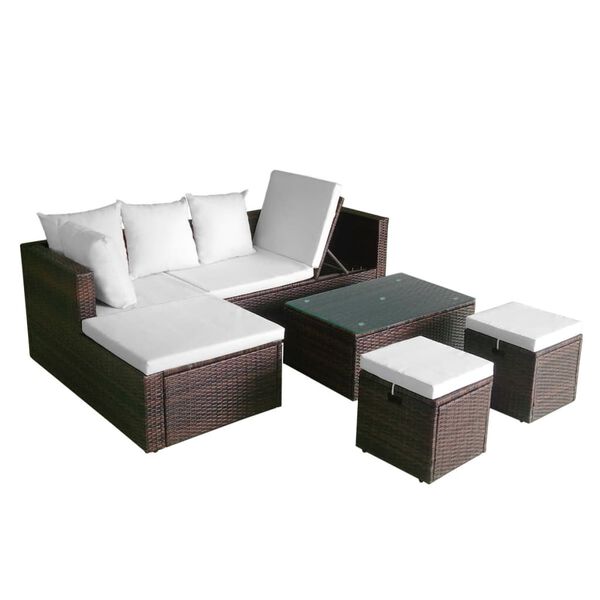 vidaXL 4 Piece Garden Lounge Set with Cushions Poly Rattan Brown