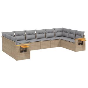 vidaXL 10 Piece Garden Sofa Set with Cushions Beige Poly Rattan