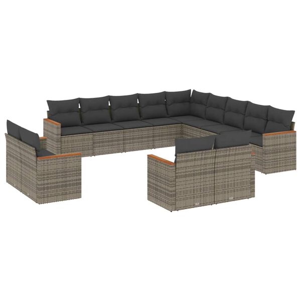 vidaXL 13 Piece Garden Sofa Set with Cushions Grey Poly Rattan