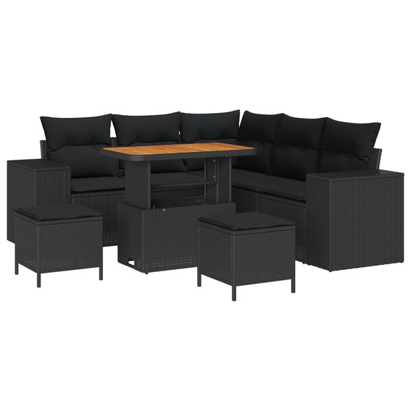 vidaXL Garden Sofa Set with Cushion 8 pcs Black Poly Rattan