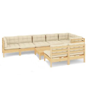 vidaXL 9 Piece Garden Lounge Set with Cream Cushions Solid Pinewood