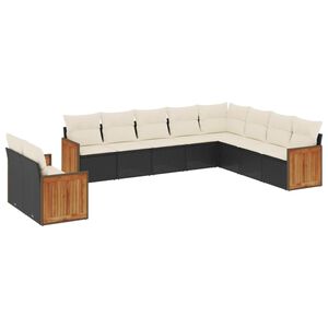 vidaXL 10 Piece Garden Sofa Set with Cushions Black Poly Rattan