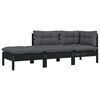 vidaXL 3 Piece Garden Lounge Set with Cushions Black Solid Pinewood