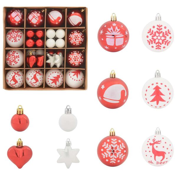 vidaXL Christmas Bauble Set 40 pcs Red and White Plastic