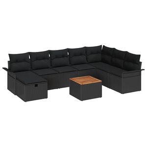 vidaXL Garden Sofa Set with Cushion 9 pcs Black Poly rattan