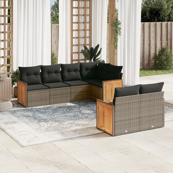 vidaXL 7 Piece Garden Sofa Set with Cushions Grey Poly Rattan