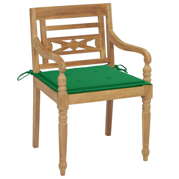 vidaXL Batavia Chairs 2 pcs with Green Cushions Solid Teak Wood