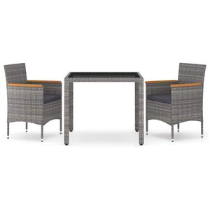 vidaXL Garden Dining Set | Grey, Dark Grey | Poly Rattan | 3 Piece