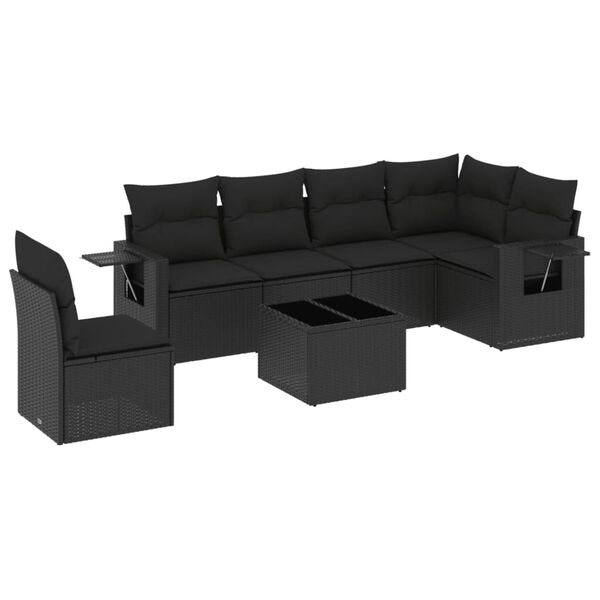 vidaXL 7 Piece Garden Sofa Set with Cushions Black Poly Rattan
