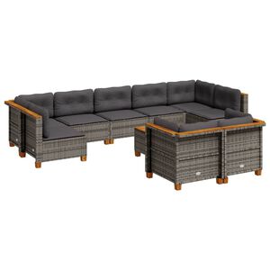 vidaXL 10 Piece Garden Sofa Set with Cushions Grey Poly Rattan