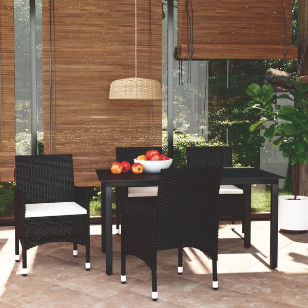 vidaXL 5 Piece Garden Dining Set with Cushions Poly Rattan Black