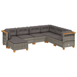 vidaXL 7 Piece Garden Sofa Set with Cushions Grey Poly Rattan