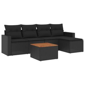 vidaXL 6 Piece Garden Sofa Set with Cushions Black Poly Rattan