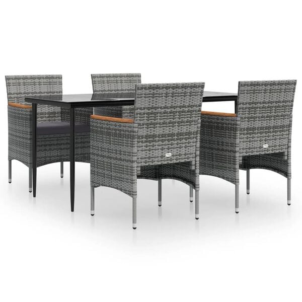 vidaXL 5 Piece Garden Dining Set with Cushions Grey and Black