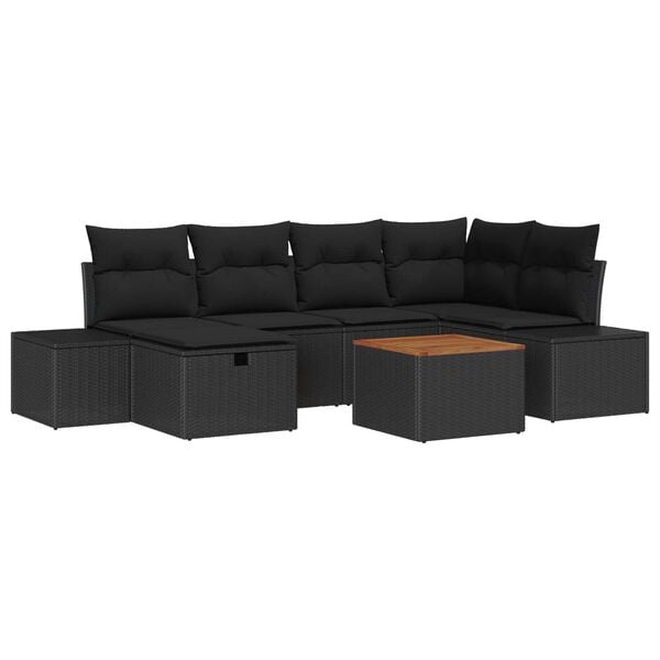 vidaXL Garden Sofa Set with Cushion 7 pcs Black Poly rattan