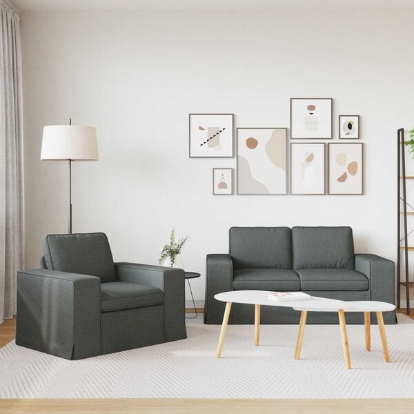 vidaXL Sofa Set 2 pcs Dark Grey 162 x 80 x 82 cm Fabric