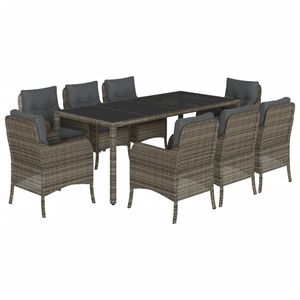 vidaXL 9 Piece Garden Dining Set with Cushions Grey Poly Rattan
