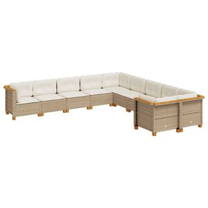 vidaXL 10 Piece Garden Sofa Set with Cushions Beige Poly Rattan