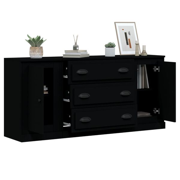 vidaXL Sideboards 3 pcs Black Engineered Wood