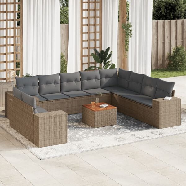 vidaXL 11 Piece Garden Sofa Set with Cushions Beige Poly Rattan