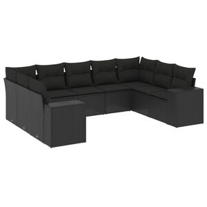 vidaXL 9 Piece Garden Sofa Set with Cushions Black Poly Rattan