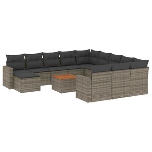 vidaXL 13 Piece Garden Sofa Set with Cushions Grey Poly Rattan